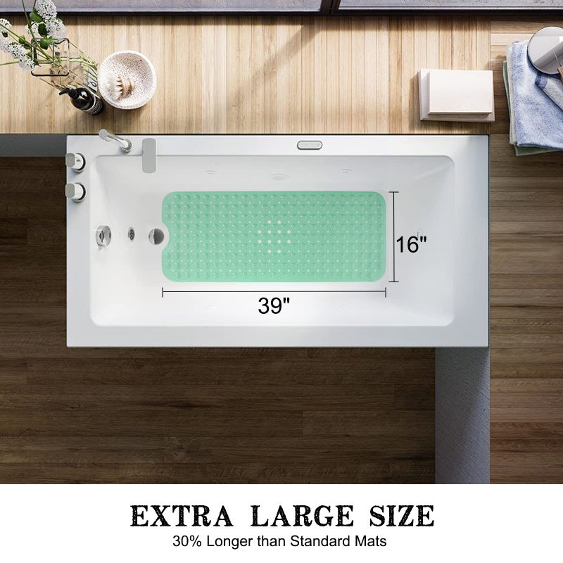 Linoows Bathtub and Shower Mats  Extra Long Non-Slip Bath Tub Mat 39 x 16 Inch  Machine Washable Bathmat with Suction Cups & Drain Holes for Bathroom Floor  Pale Green - Image 4
